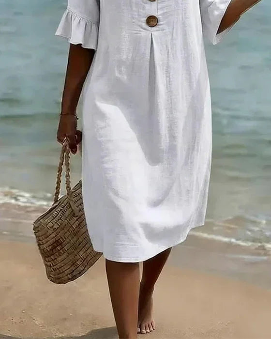 CALELLA | Vestido de lino con mangas de volantes