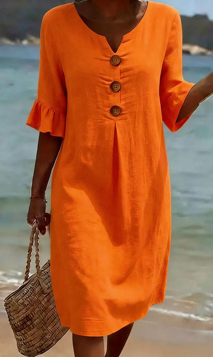 CALELLA | Vestido de lino con mangas de volantes
