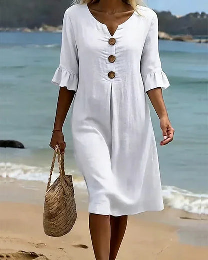 CALELLA | Vestido de lino con mangas de volantes