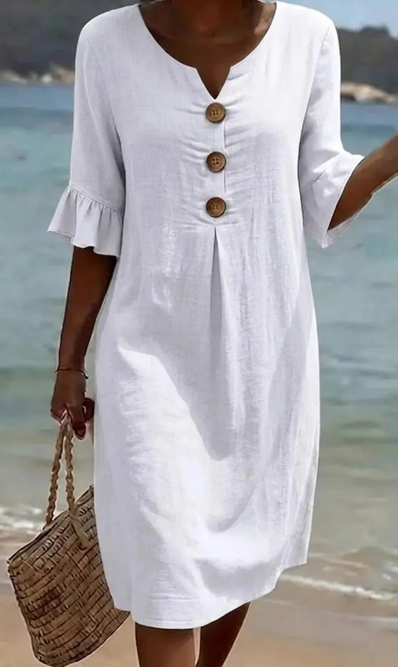 CALELLA | Vestido de lino con mangas de volantes