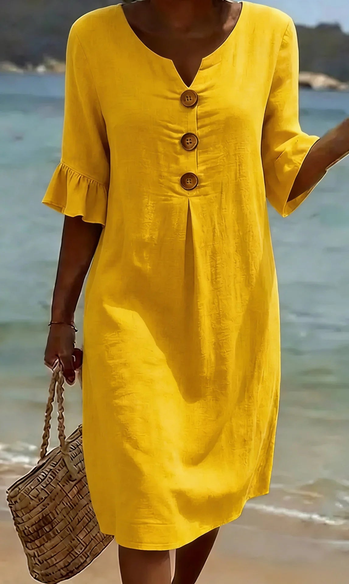 CALELLA | Vestido de lino con mangas de volantes
