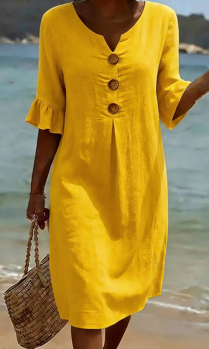 CALELLA | Vestido de lino con mangas de volantes
