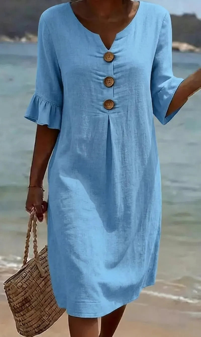 CALELLA | Vestido de lino con mangas de volantes