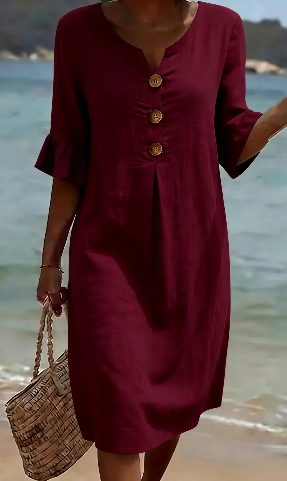 CALELLA | Vestido de lino con mangas de volantes