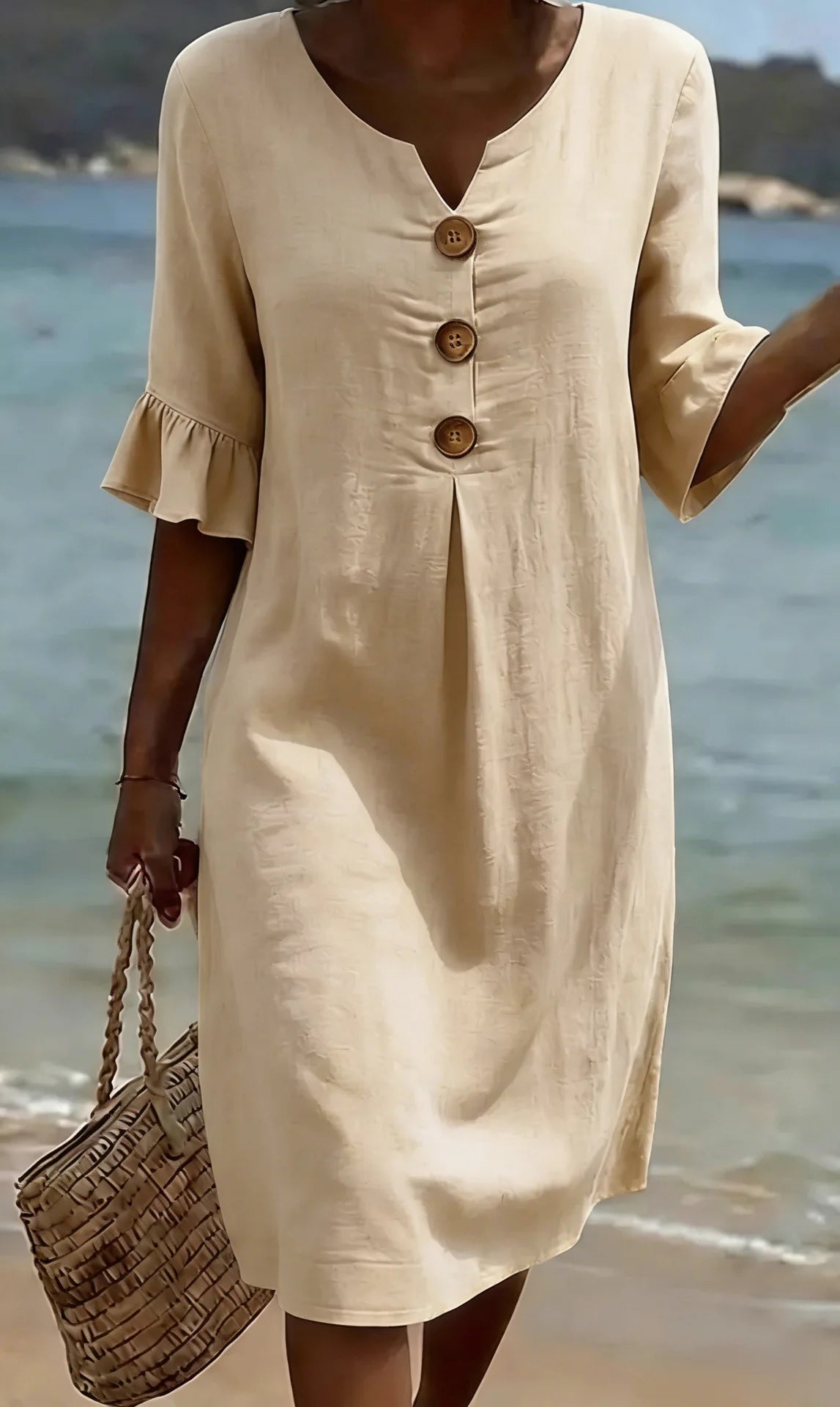 CALELLA | Vestido de lino con mangas de volantes