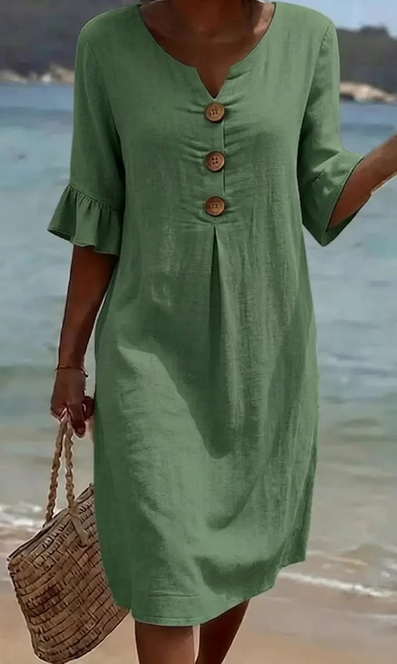 CALELLA | Vestido de lino con mangas de volantes