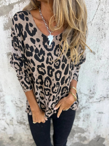 VALLADOLID - Blusa Redonda Con Cuello y Estampado De Leopardo