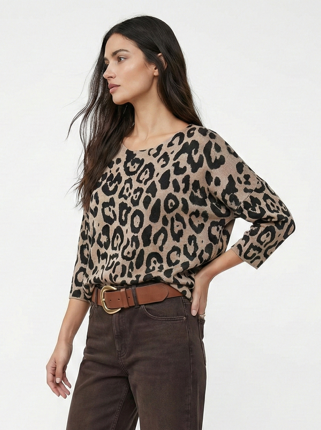 VALLADOLID - Blusa Redonda Con Cuello y Estampado De Leopardo