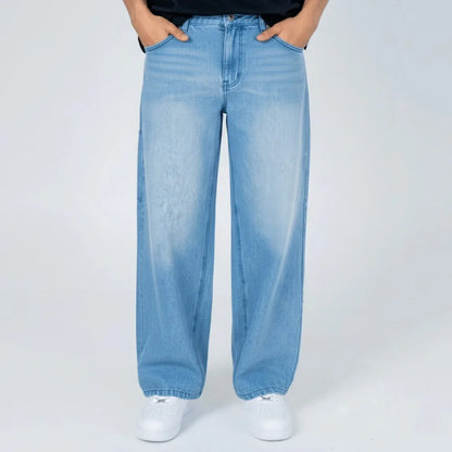 Pantalón vaquero ancho de mezclilla azul claro para hombre, estilo casual moderno