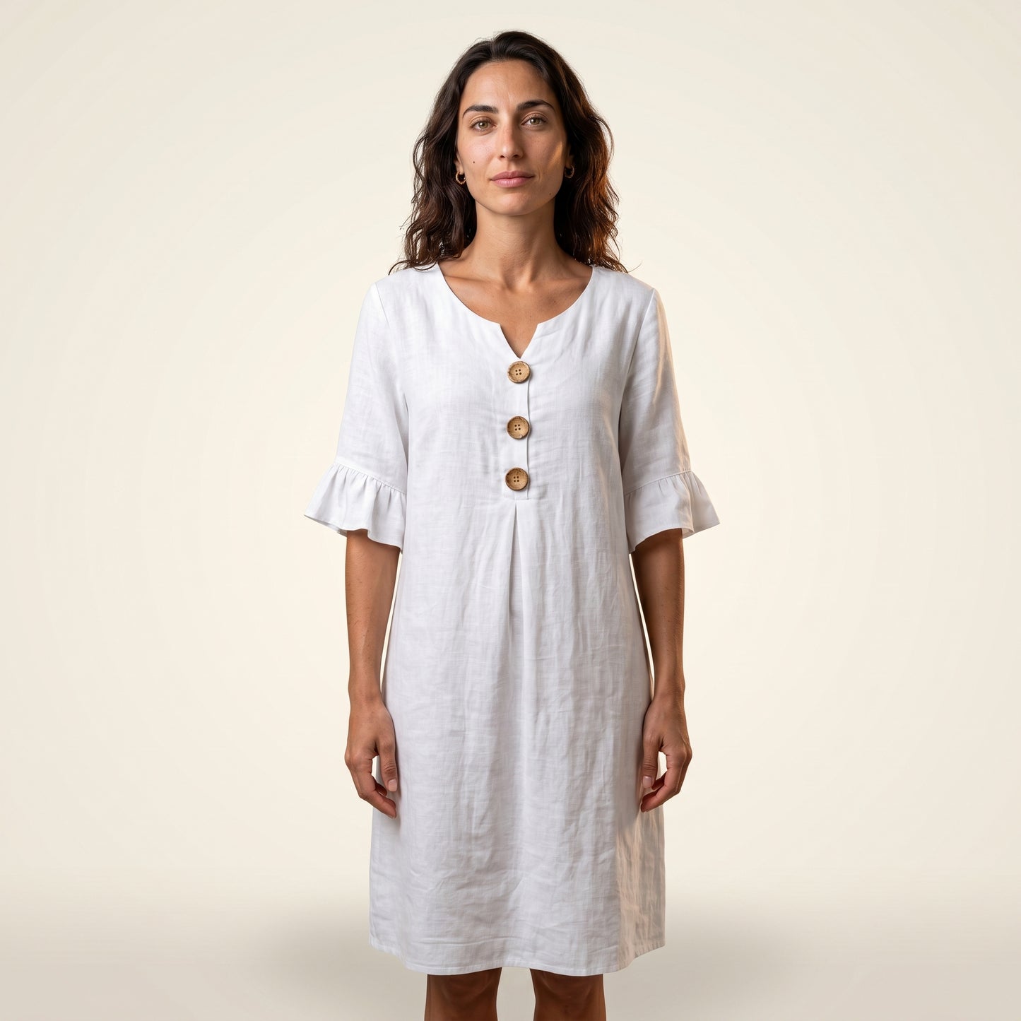 CALELLA | Vestido de lino con mangas de volantes