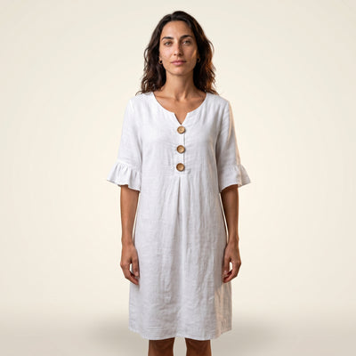 CALELLA - Vestido de lino con mangas de volantes