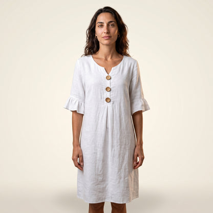 CALELLA | Vestido de lino con mangas de volantes