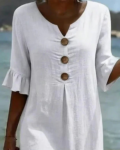 CALELLA | Vestido de lino con mangas de volantes