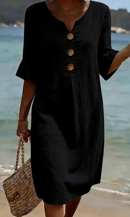 CALELLA | Vestido de lino con mangas de volantes