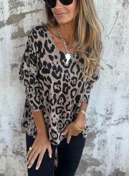 VALLADOLID - Blusa Redonda Con Cuello y Estampado De Leopardo