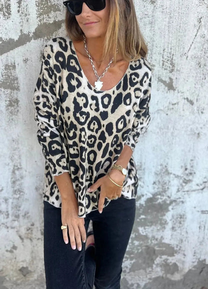 VALLADOLID - Blusa Redonda Con Cuello y Estampado De Leopardo