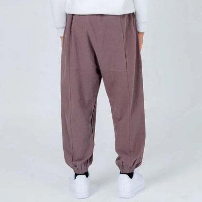Pantalón gris holgado para hombre con puños elásticos, vista trasera, estilo casual